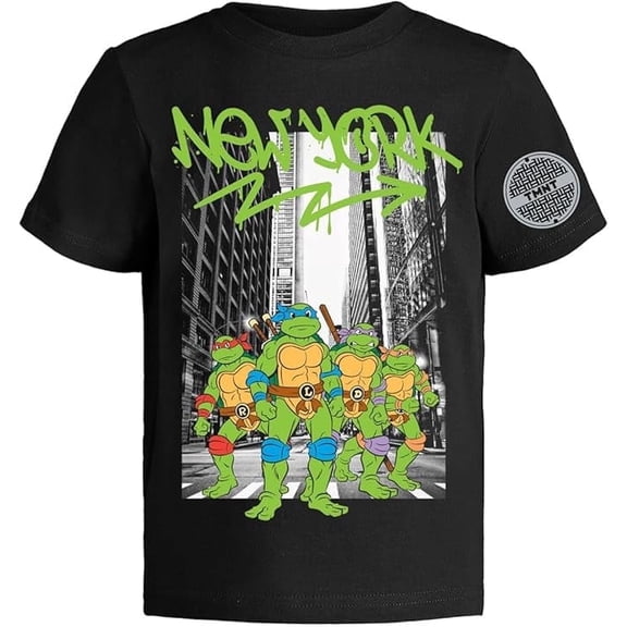 Nickelodeon Ninja Turtles Boys Graphic T-Shirt, Toddler Boy Tee Kids Clothes, New York Black