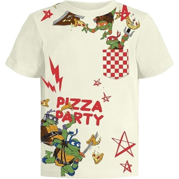Nickelodeon Ninja Turtles Boys Graphic T-Shirt, Toddler Boy Tee Kids Clothes, Ecru/Pink