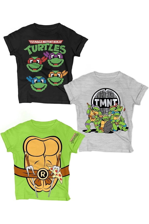 Ninja Turtles T-Shirt, Toddler Boy Tee Kids Clothes, Green/Gray/Black, 3 Pack