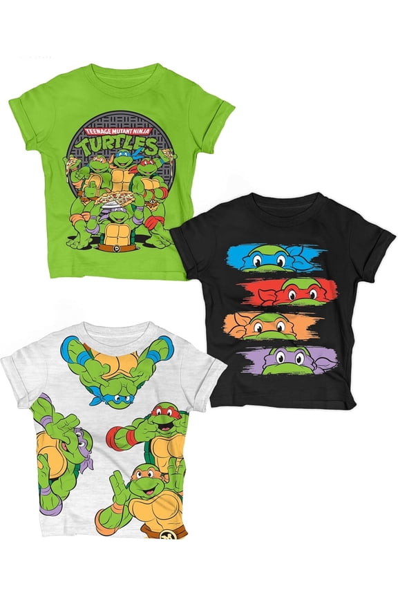 Ninja Turtles T-Shirt, Toddler Boy Tee Kids Clothes, Gray/Black/Green, 3 Pack