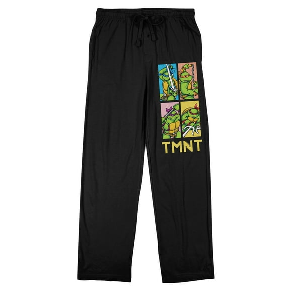 TMNT Pixelated Retro Cartoon Men's Black Sleep Pajama Pants-Medium
