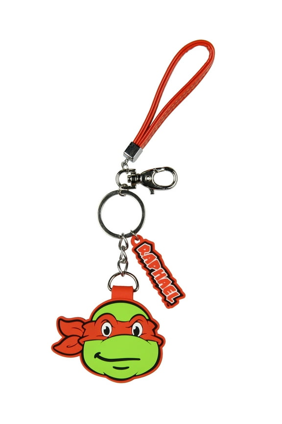TMNT Raphael Rubber Character Design Air Tag Holder Keychain Wristlet with Lobster Clasp and 2" Rubber Raphael Pendant
