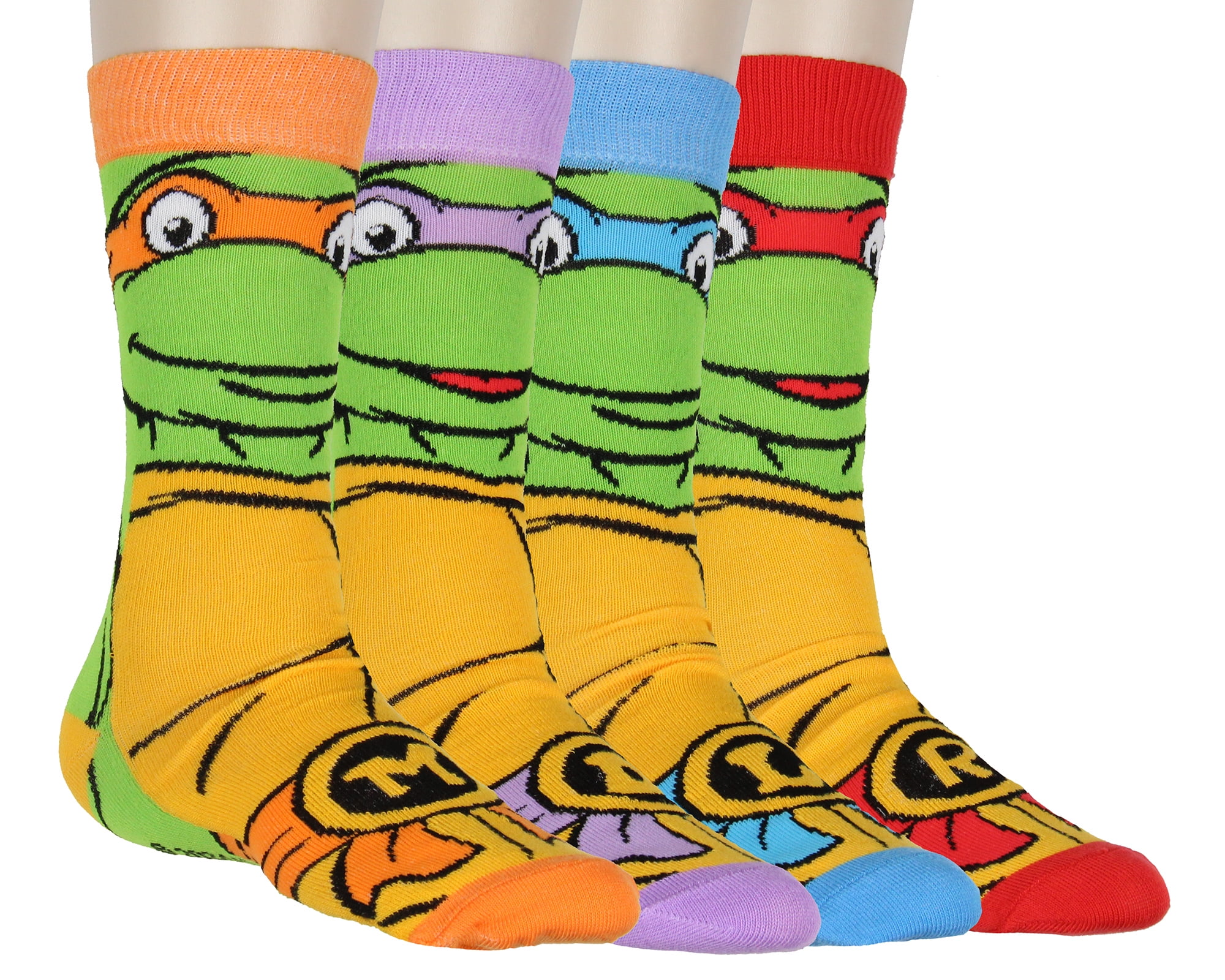SEVEN TIMES SIX TMNT Socks Teenage Mutant Ninja Turtle 4Pk Michelangelo Donatello Raphael Leonardo Crew Mens Socks Shoe Size 6-12
