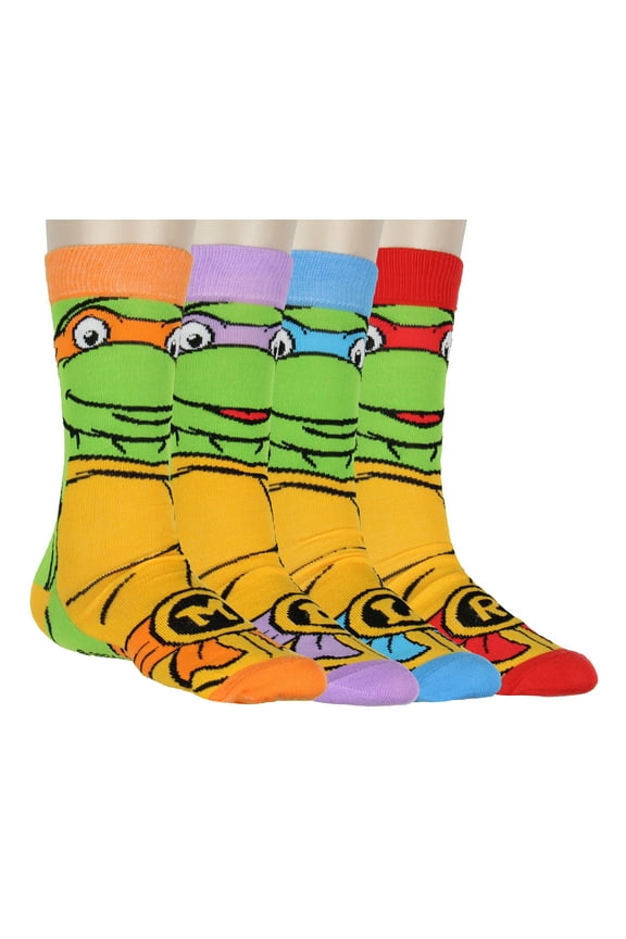 TMNT Socks Teenage Mutant Ninja Turtle 4Pk Michelangelo Donatello Raphael Leonardo Crew Mens Socks Shoe Size 6-12