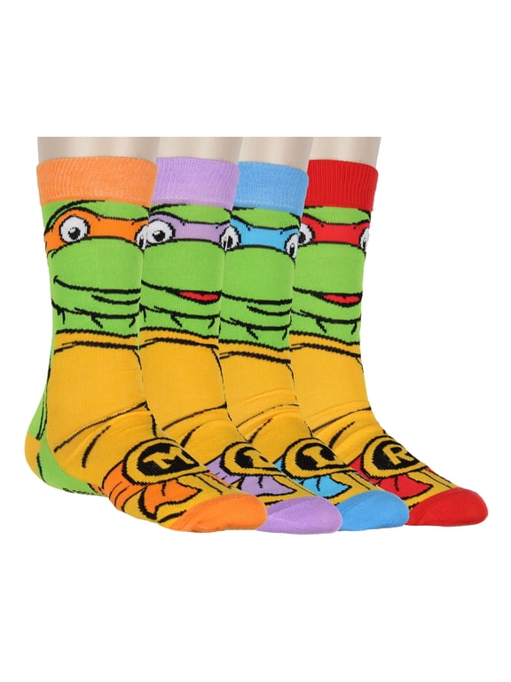 TMNT Socks Teenage Mutant Ninja Turtle 4Pk Michelangelo Donatello Raphael Leonardo Crew Mens Socks Shoe Size 6-12