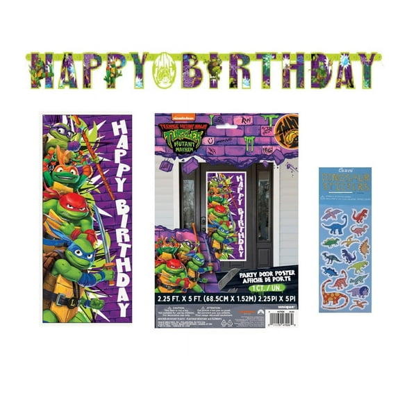 TMNT Teenage Mutant Ninja Turtles Birthday Party Supplies Bundle Banner Door Poster Stickers