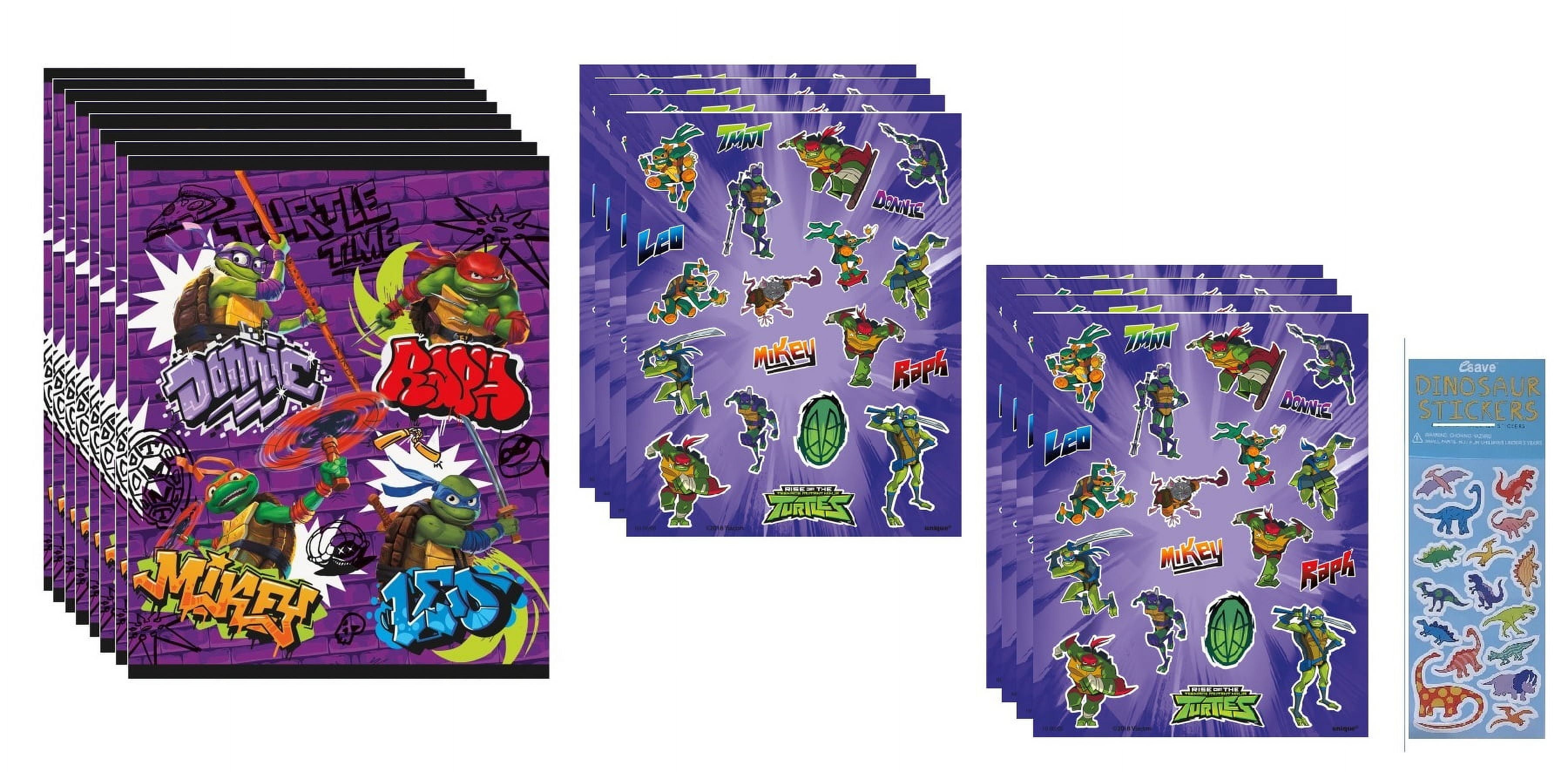 TMNT Teenage Mutant Ninja Turtles Birthday Party Supplies Bundle includes 8 Loot Bags, 8 Sticker Sheets and 1 Dinosaur Sticker Sheet