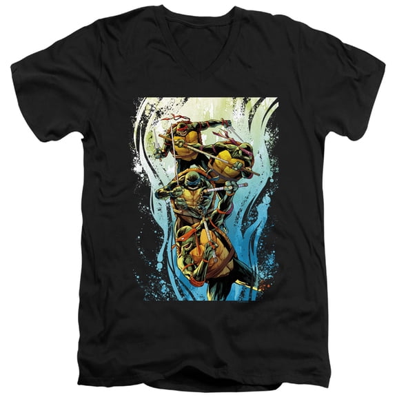 TMNT Teenage Mutant Ninja Turtles Cool Rainbow Warriors Unisex Adult V-Neck T Shirt