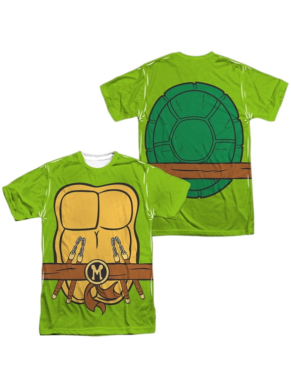 TMNT Teenage Mutant Ninja Turtles Michelangelo Costume Unisex Adult Sublimated Halloween Costume T Shirt (Medium) White (Front/Back)
