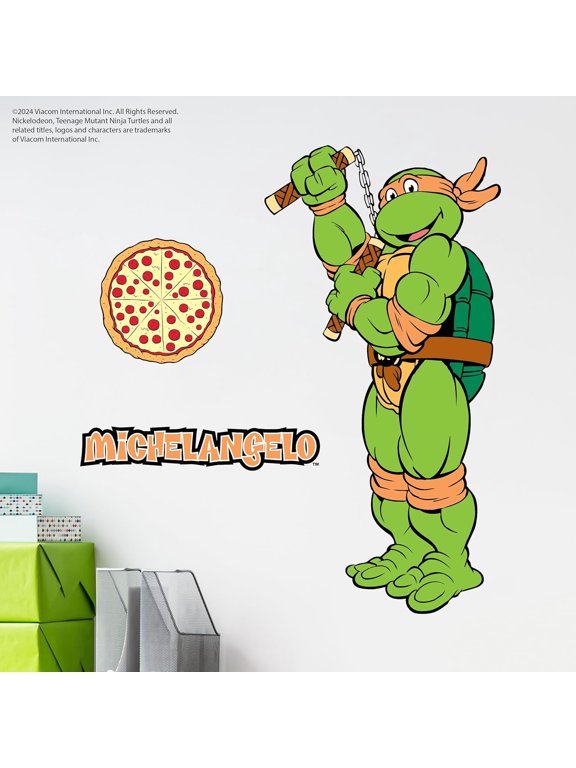 TMNT Teenage Mutant Ninja Turtles Michelangelo Wall Decal - 20" Mikey Orange Vinyl Wall Sticker Bedroom Decorations - Peel and Stick Room Dcor