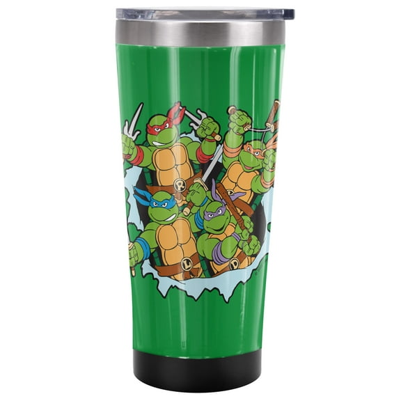 TMNT Teenage Mutant Ninja Turtles Official Turtles And Logo 20 oz Travel Tumbler, Stainless Steel, Vacuum Insulated with Leak Resistant Slide-Lock Lid