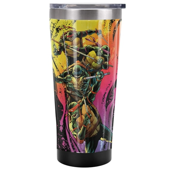 TMNT Teenage Mutant Ninja Turtles Official Gradient Group Splash 20 oz Travel Tumbler, Stainless Steel, Vacuum Insulated with Leak Resistant Slide-Lock Lid