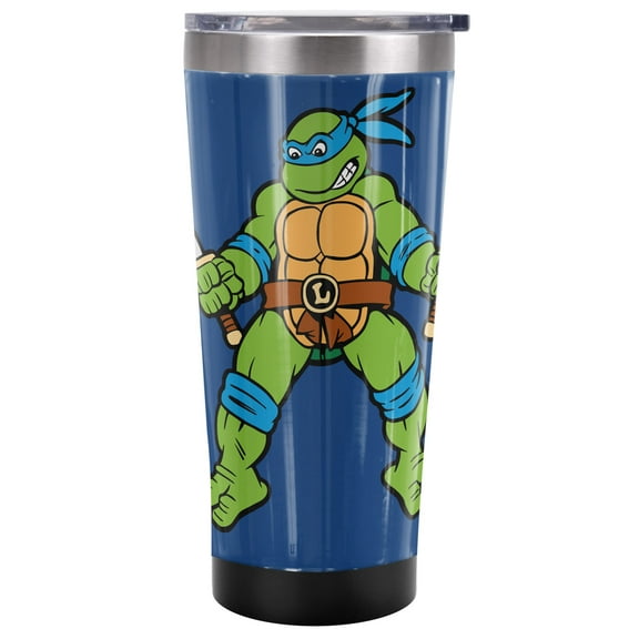TMNT Teenage Mutant Ninja Turtles Official Leo And Logo 20 oz Travel Tumbler, Stainless Steel, Vacuum Insulated with Leak Resistant Slide-Lock Lid