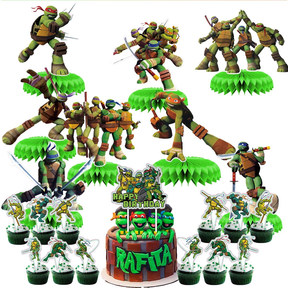 TMNT Teenage Mutant Ninja Turtles Party Decor Supplies Honeycomb Centerpieces Table Toppers Cake Toppers Decorations for Birthday
