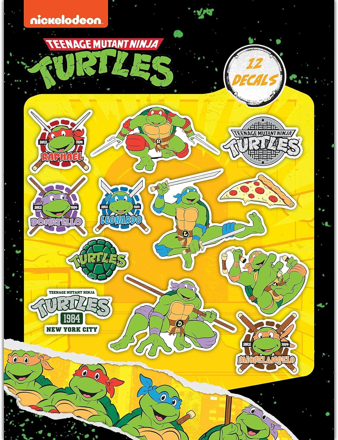 TMNT Teenage Mutant Ninja Turtles Vinyl Decals - Leonardo, Raphael, Michelangelo, Donatello Ninja Turtle Stickers for Car Water Bottle Bike Helmet Laptop Skateboard Outdoor Rated Water Resistant