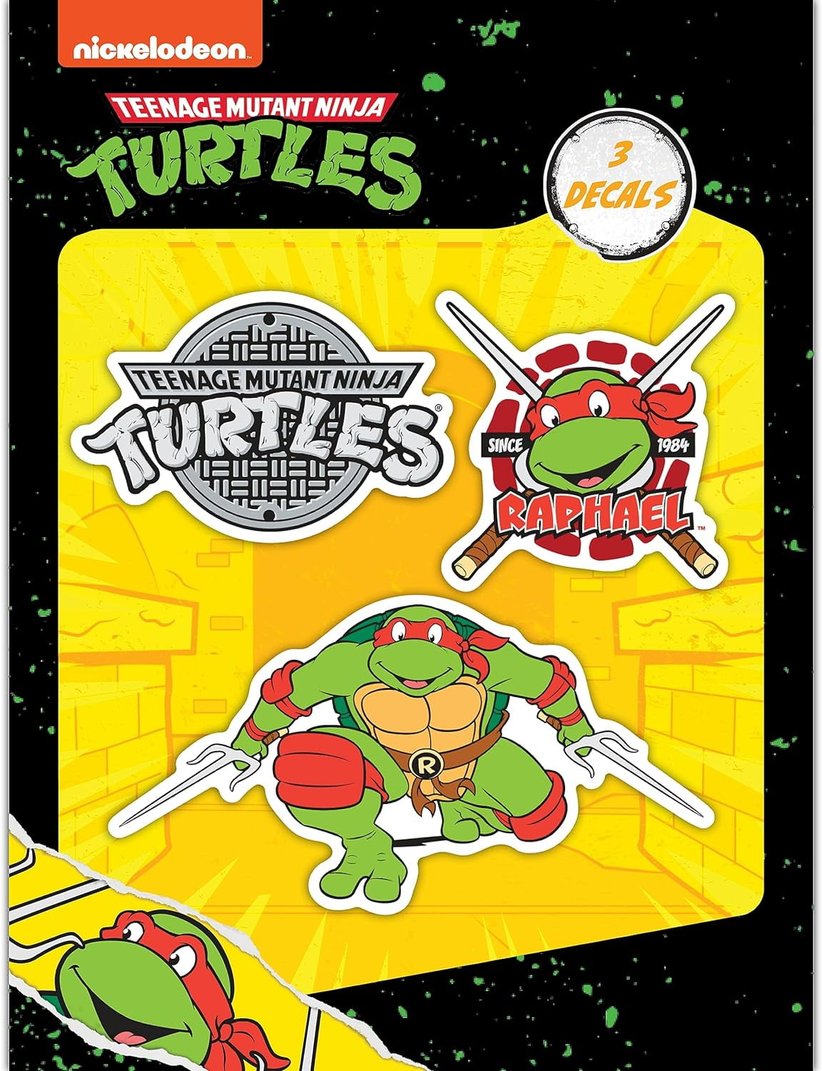 TMNT Teenage Mutant Ninja Turtles Vinyl Decals - Set of 3 Raphael Ninja Turtle Stickers for Car Water Bottle Bike Helmet Laptop Skateboard - Outdoor Rated Water Resistant Vinyl