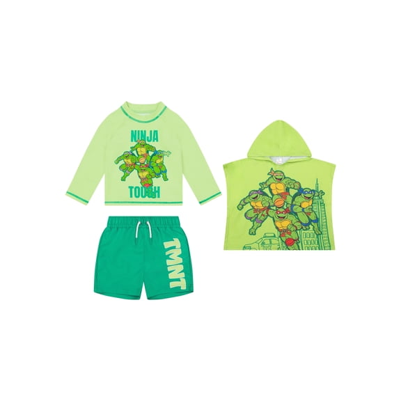 Character Toddler Boy Rash Guard Swim Set with Coverup, 3- Pieces, Sizes 12M- 5T