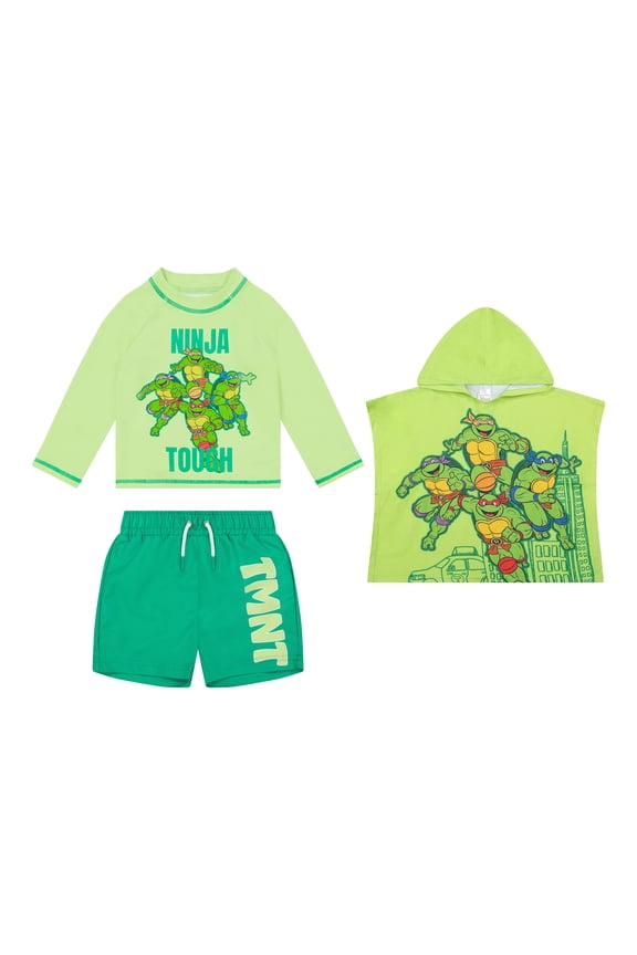 Character Toddler Boy Rash Guard Swim Set with Coverup, 3- Pieces, Sizes 12M- 5T