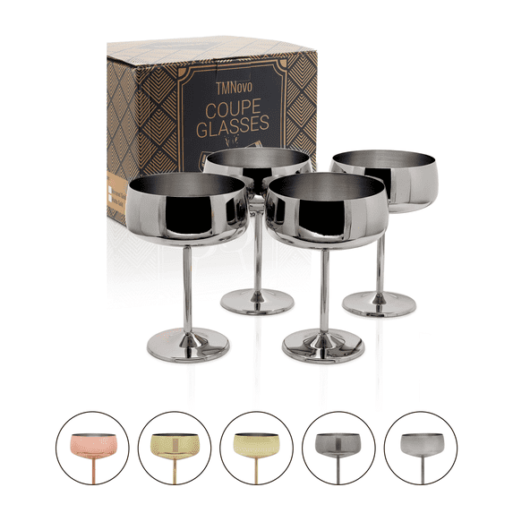 TMNovo Coupe Glasses Set of 4 - 15 oz Shatterproof Stainless Steel Martini Glasses