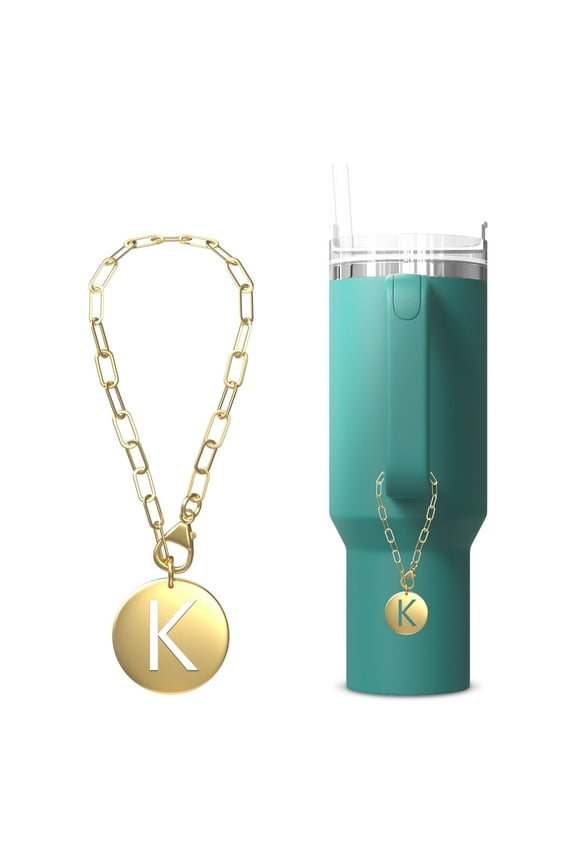 Initial Tumbler Charm Accessories for Tumbler 40 and 30 oz, Gold - Letter K