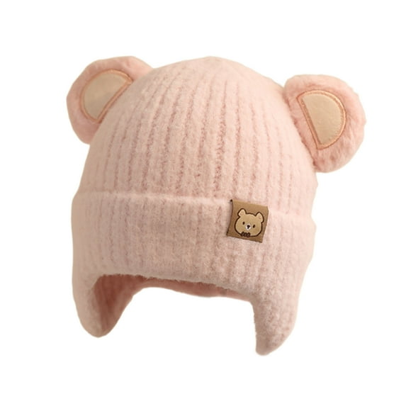 TMOYZQ 1-6 Years Old Baby Boys Girls Cute Bear Ears Winter Hats with Earflap, Unisex Toddler Kids Ribbed Cable Knit Thick Warm Soft Skull Caps