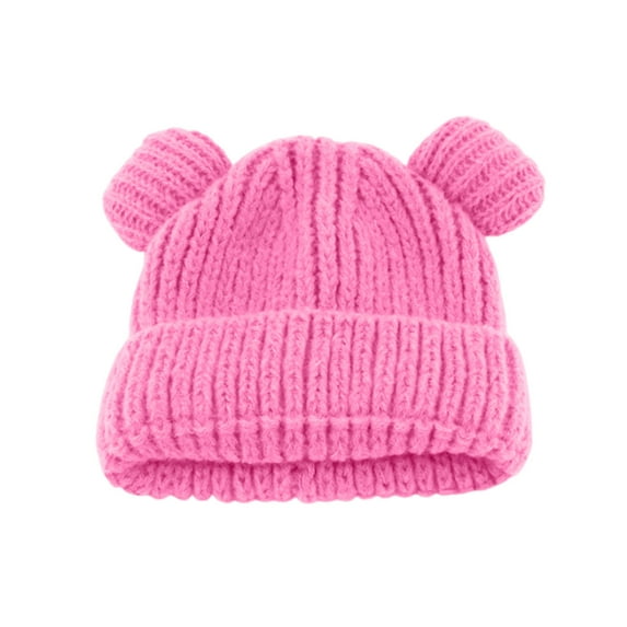 TMOYZQ 1-6 Years Old Baby Boys Girls Winter Hats with Cute Ears, Unisex Toddler Kids Ribbed Chunky Cable Knit Thick Warm Soft Fleece Lined Skull Caps