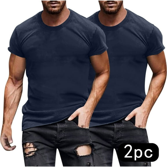 Cxenplz 2 Pack Mens Summer Tops Short Sleeve Crew Neck Plain Novelty T Shirt Cotton Crew Tee Undershirts Tshirts