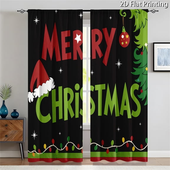 TMOYZQ 2 Panels Holiday Window Curtains Split-Panel Festive Drapes 2D Flat Print Light Filtering Rod Pocket for Living Room Bedroom 51.18 x 82.68 in