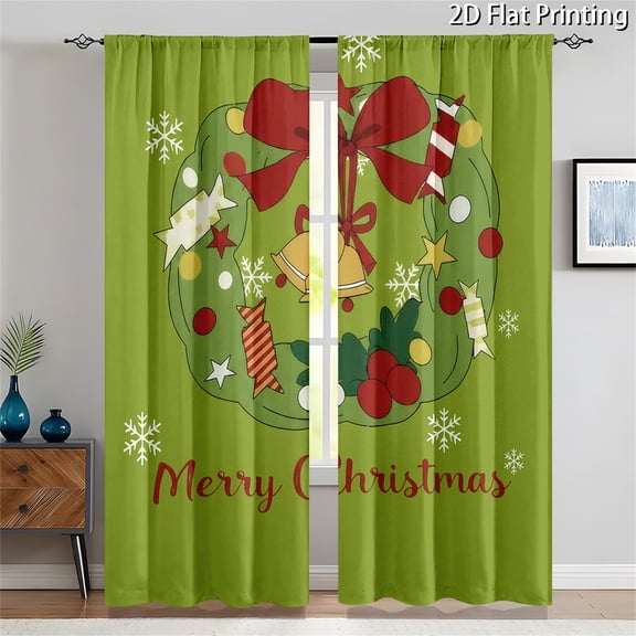 TMOYZQ 2 Panels Holiday Window Curtains Split-Panel Festive Drapes with Rod Pocket for Living Room Bedroom 51.18 x 82.68 in