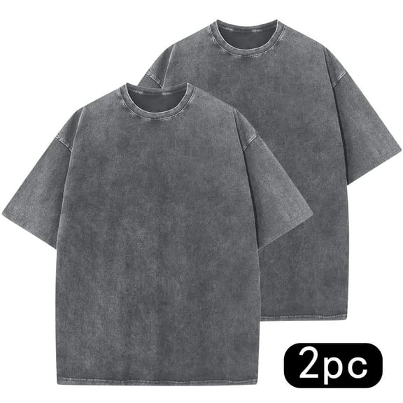 Cxenplz 2 Pcs Mens Womens Summer Tops Oversized Cotton T-Shirts Vintage Tee Loose Fit Short Sleeve Casual Tshirts for Men Women