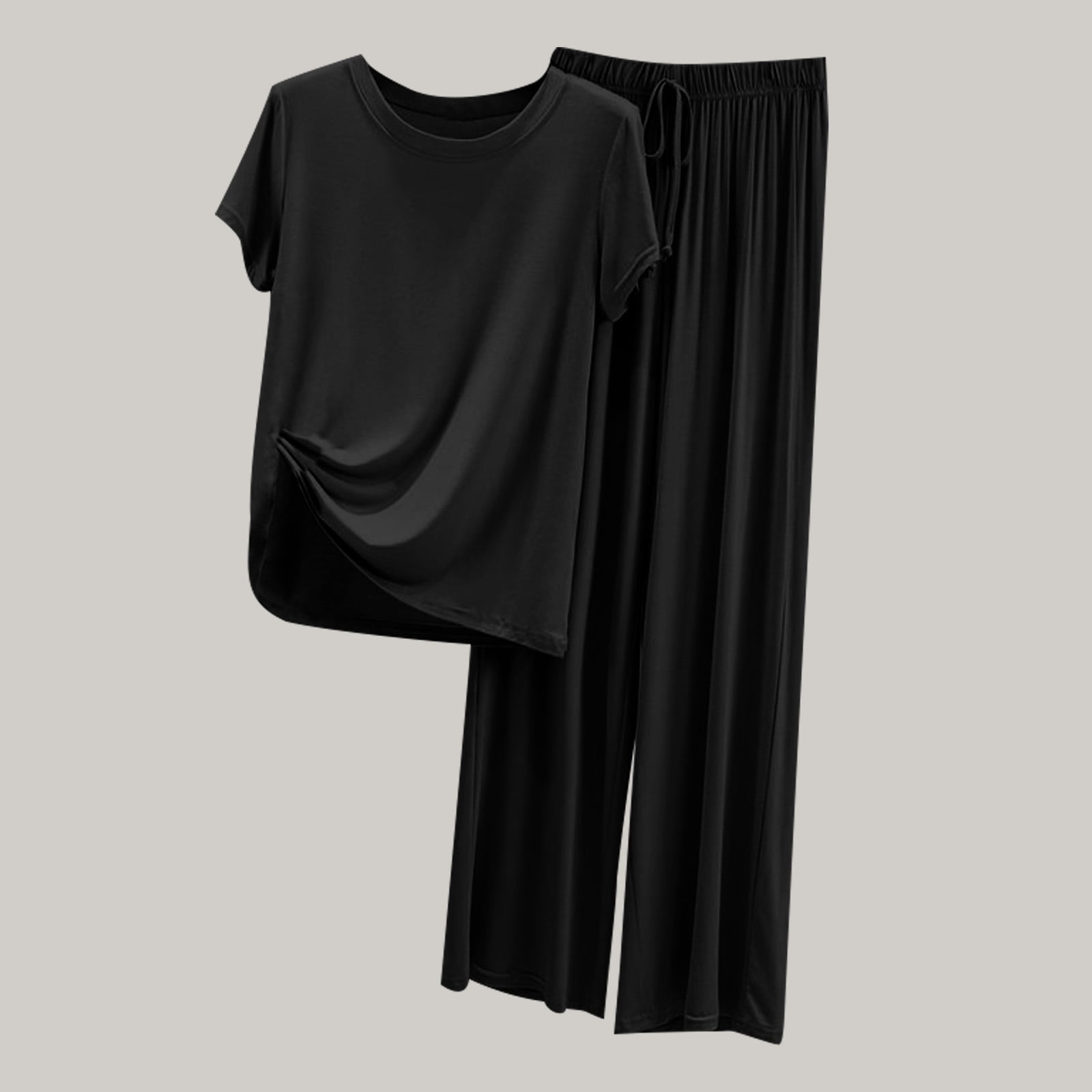 Women’s Solid Color 2-Piece Set – Long Sleeve Top & Pleated Pants Loungewear main image 0