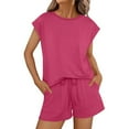 thumbnail image 1 of TMOYZQ 2 Piece Sets for Women Casual Summer Travel Vacation Outfits Cap Sleeve Shorts Lounge Set, 1 of 8