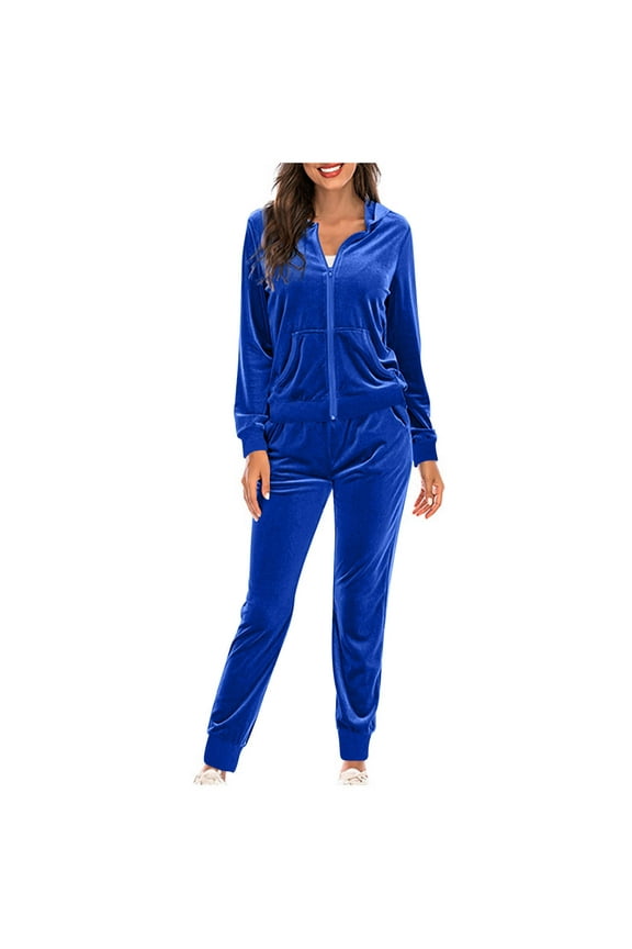 2 Piece Velvet Workout Sets for Women, Casual Loose Zip Up Hoodie Sweatshirt Tracksuit High Waisted Joggers Pants Sweatpants with Pockets Two Piece Sweatsuits Sets