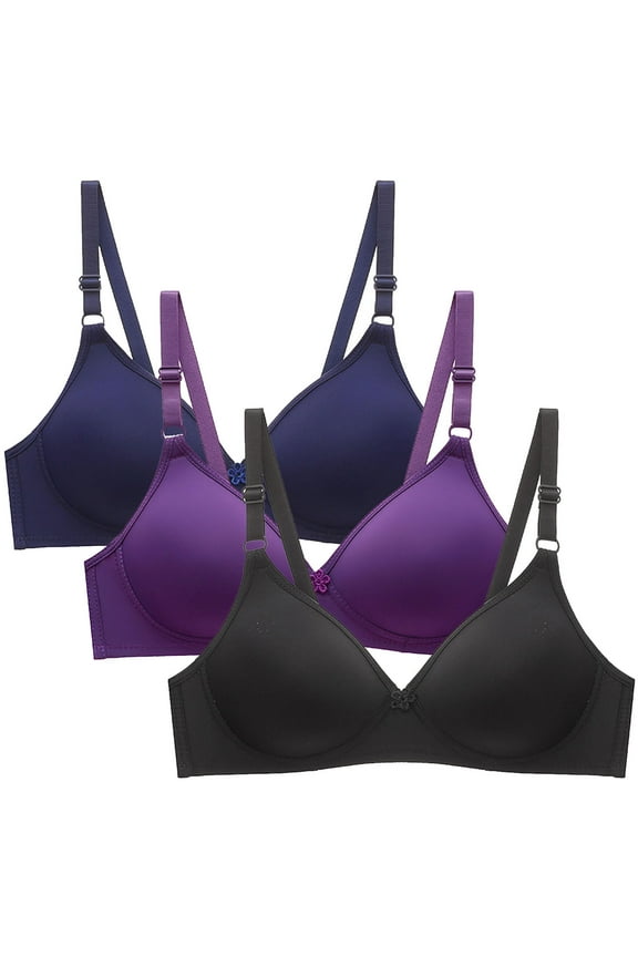 3 Pack Women's Comfort Wireless Bras Full-Coverage Seamless Lightly Lined T-Shirt Bra No Underwire Support Bralette Soft Stretch Convertible Everyday Bra