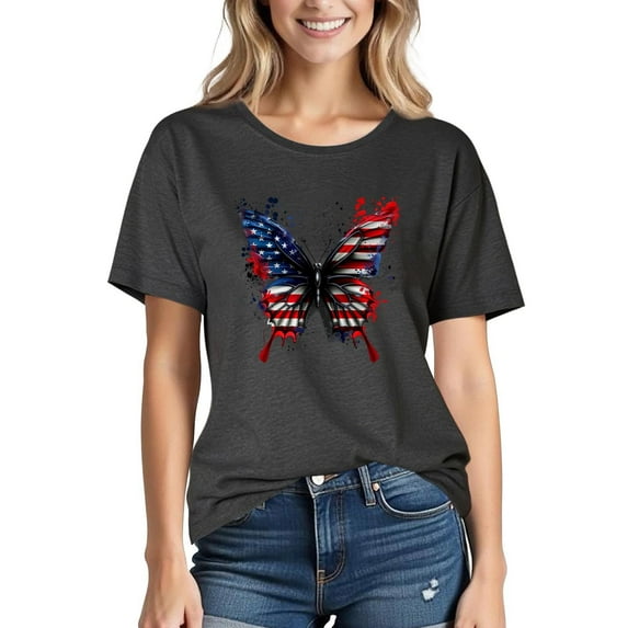 Cxenplz 4Th of July Shirts Women Casual American Flag Patriotic Crew Neck Short Sleeve T-Shirt Independence Day Summer Tops