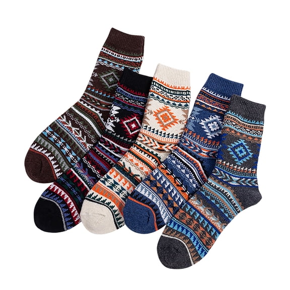TMOYZQ 5 Pairs Womens Mens Vintage Wool Socks Thick Knit Boot Socks Winter Warm Thermal Soft Cozy Cotton Crew Socks Christmas Gifts, Multicolor, Free Size