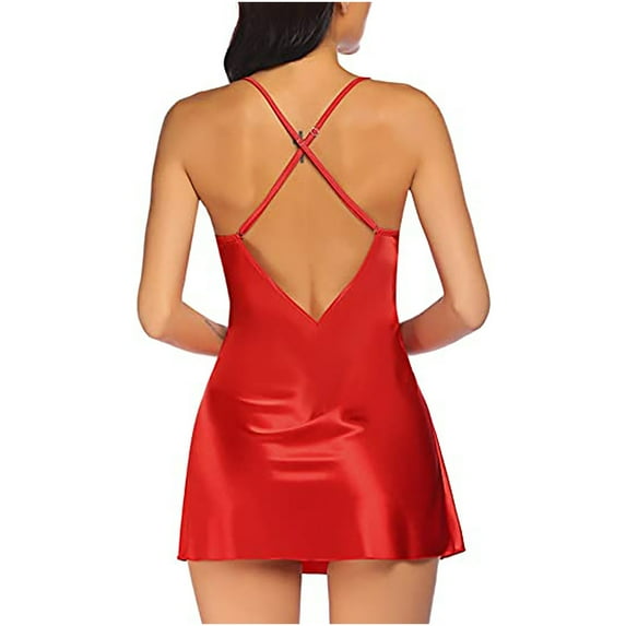 TMOYZQ 50% off Summer! Womens Lingerie V Neck Nightwear Silky Satin Pajamas Nightwear Lace Chemise Mini Teddy Lingerie Nightgown Sexy Full Slips Sleepwear S-XXL