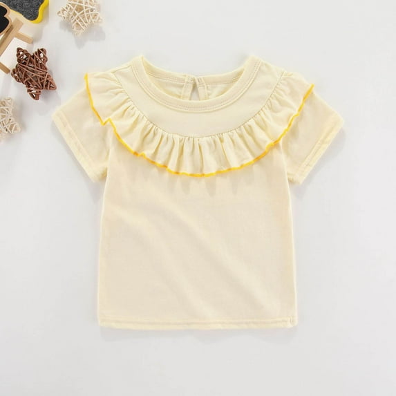 TMOYZQ 6M-4T Baby Girls Clothes Short Sleeve T-Shirt Toddler Ruffle Blouse Kid Solid Color Tee Casual Tops Holiday Clothes