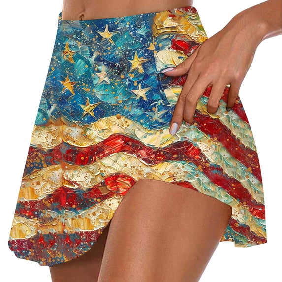 TMOYZQ American Flag Tennis Skirts for Women Quick Dry Pleated Athletic Golf Skorts Skirt with Shorts Lightweight Running Workout Skirts