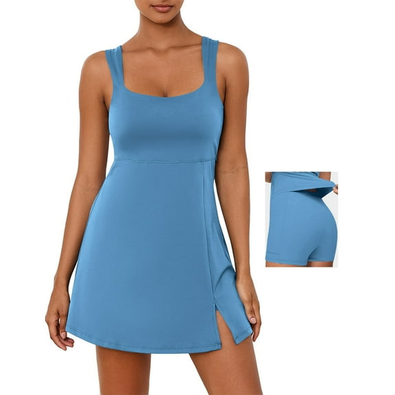 TMOYZQ Athletic Dress for Women, Sleeveless Tennis Dress with Built in Shorts Workout Running Golf Dress Summer Casual A-Line Flowy Mini Dress with Pockets