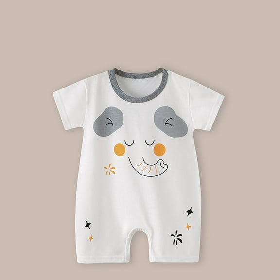 TMOYZQ Baby Boy Girls Outfits Short Sleeve Jumpsuits Cute Print Toddler Summer Cotton Romper Clothes