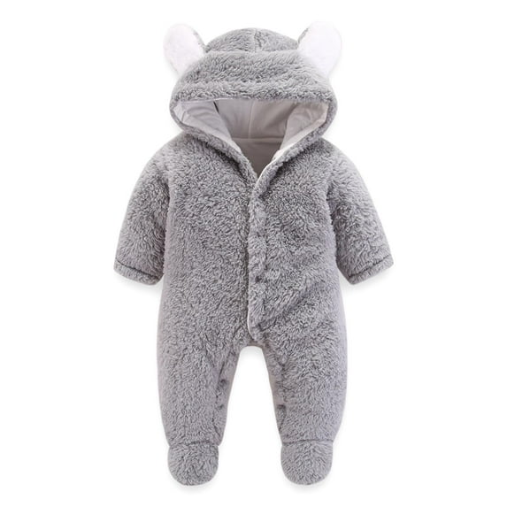 TMOYZQ Baby Boys Girls One-Piece Plush Hooded Jumpsuit Autumn Winter Warm Footed Romper Outfits Solid Infant Snaps Fleece Bodysuit Playsuit Newborn Clothes