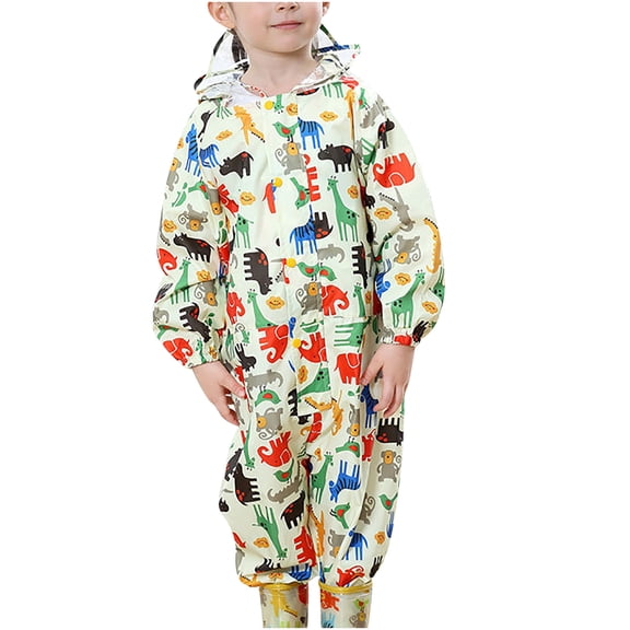 TMOYZQ Baby Boys Girls Rain Suit with Hood Waterproof Rain Bib Pants Overalls Infant Toddler Lightweight Windproof Outdoor Muddy Play One Piece Rain Coverall