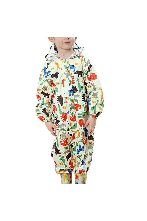 Baby Boys Girls Rain Suit with Hood Waterproof Rain Bib Pants Overalls Infant Toddler Lightweight Windproof Outdoor Muddy Play One Piece Rain Coverall