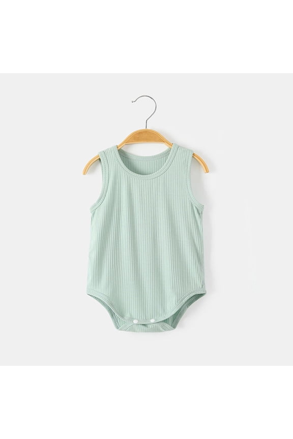 Baby Boys Girls Sleeveless Bodysuits Ribbed Cotton Breathable Unisex Rompers for Summer