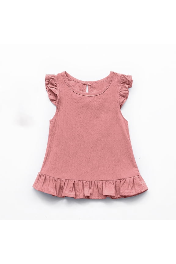 Baby Girls Linen Tops Summer Clothes Ruffle Cap Sleeve Infant Shirts Causal Beach Sundress Newborn Outfits