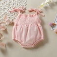 thumbnail image 1 of TMOYZQ Baby Girls Romper Summer Toddler Baby Girl Clothes Sleeveless Smocked Bodysuit Infant Bow Shoulder One-piece Jumpsuit, 1 of 9