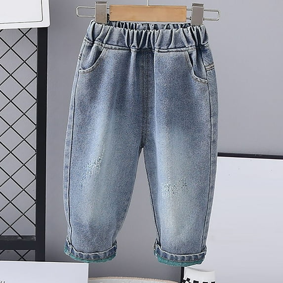 TMOYZQ Baby Toddler Elastic Waist Pants Cute Printed Fashion Jeans Little Girls Boys' Stretch Jogger Denim Pants Clothes 1-5Years