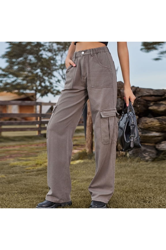 Baggy Cargo Pants for Women Girls Straight Wide Leg Jeans Hip Hop Streetwear High Waisted Oversized Casual Loose Denim Cargo Pants Trousers
