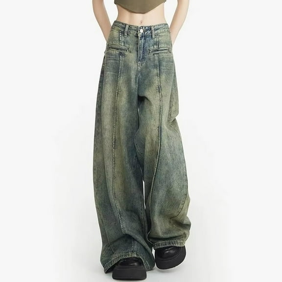 TMOYZQ Baggy Jeans for Women High Street Boyfriend Wide Leg Pants Vintage Jeans Aesthetic Clothing Teen Girls Streetwear Hiphop Casual Loose Jeans Pants